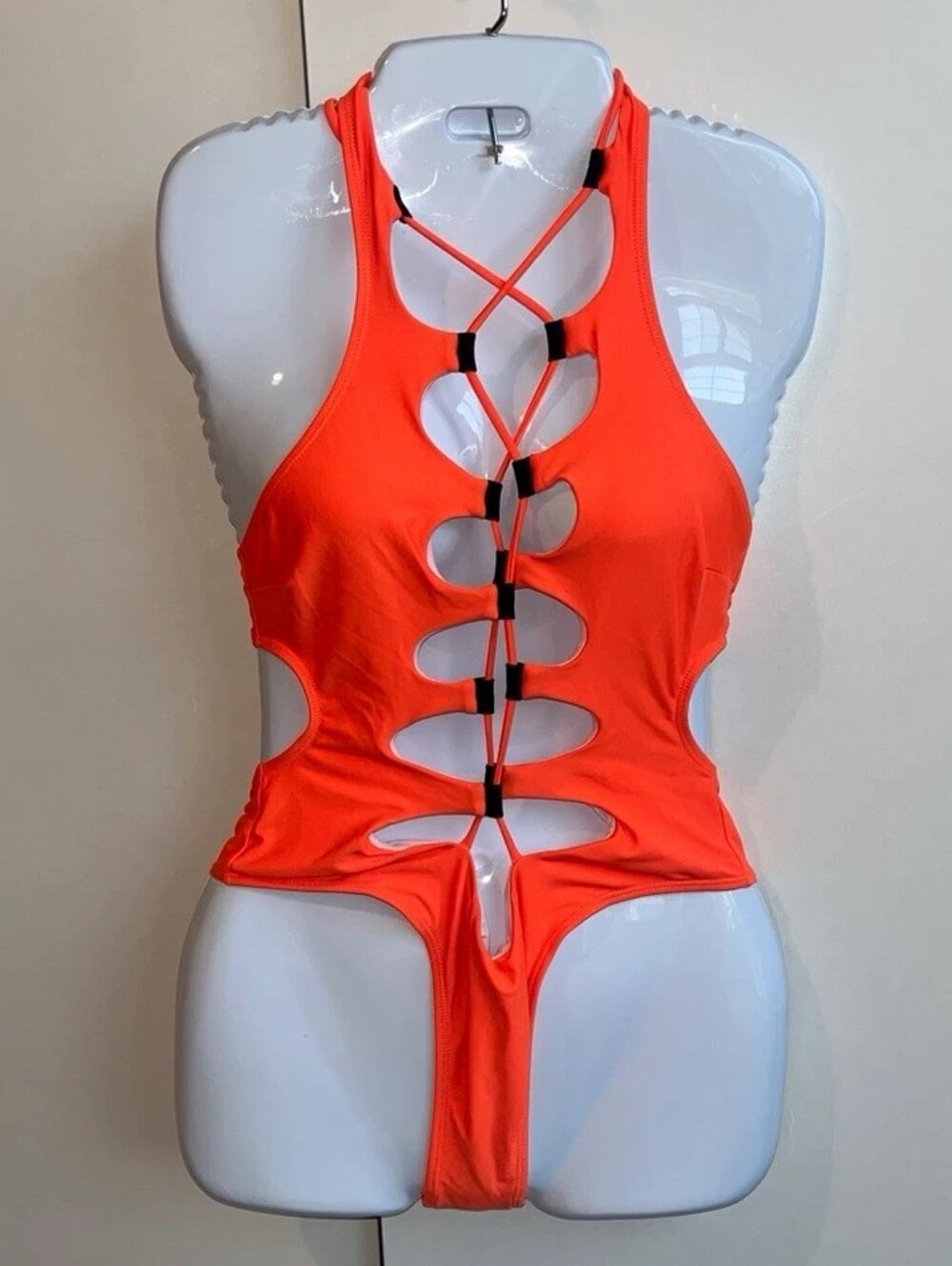 Cutout Neon Orange High-Cut One-Piece Swim